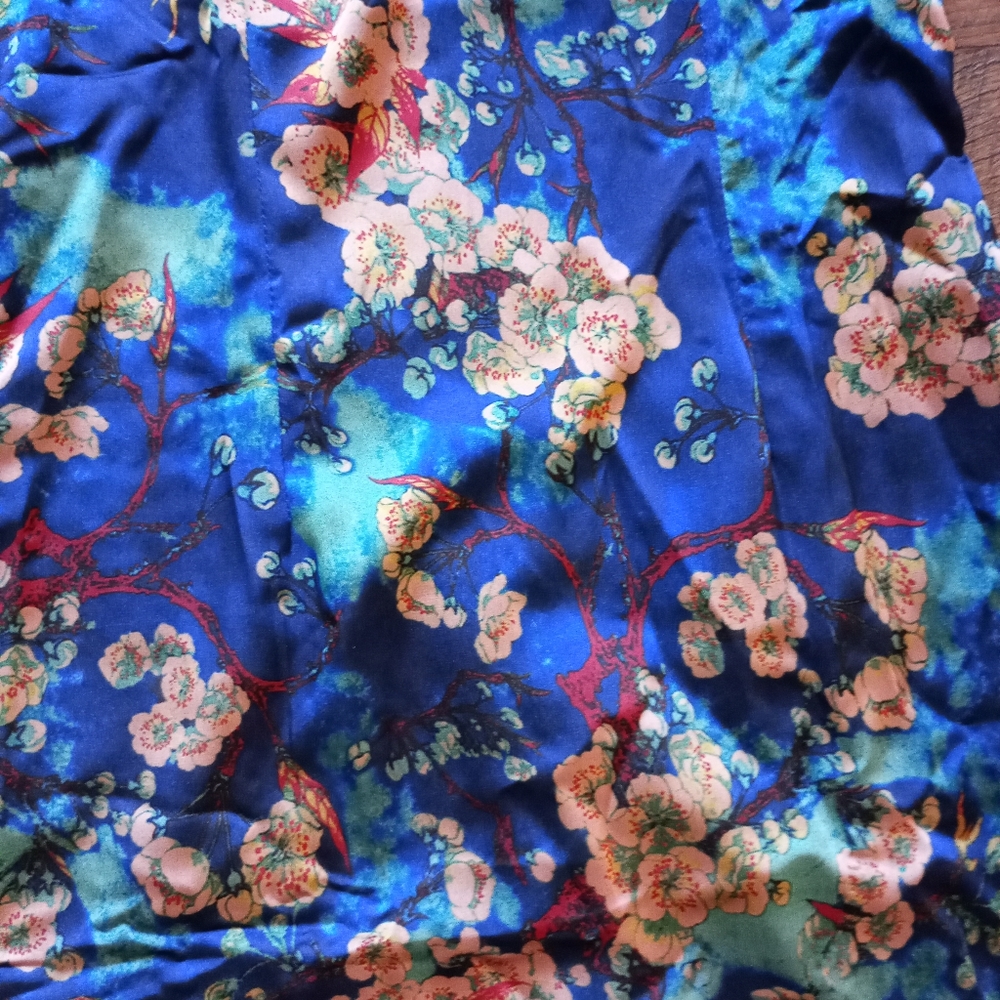 Beth and Brian Qipao blue floral Japanese dress size L - Picture 3 of 10